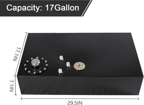 Miniatura 2 de Tanque Universal de Celda de Combustible de 17 Galones 64L de Aluminio con Tapa y Sensor de Nivel Negro Pulido