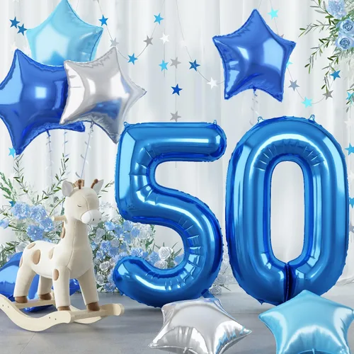 Miniatura 63 de Globo grande de aluminio 60, 40 pulgadas, color verde azulado oscuro, globo autoinflable del número 60 para hombres de 60 cumpleaños, globos de Azul