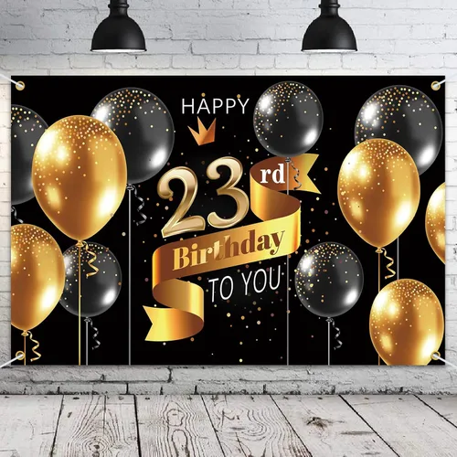 Miniatura 14 de Cartel de fondo de feliz cumpleaños 15 – Suministros de decoración de fiesta de cumpleaños 15 para niños – Oro negro 3.9 x 5.9 pies