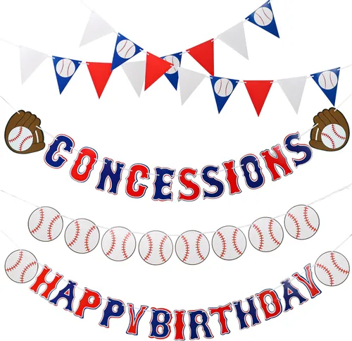 Juego de 5 pancartas de béisbol de cumpleaños, guirnaldas de papel para deportes de béisbol, banderines de papel, banderines, decoración de