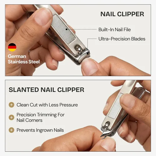 Miniatura 4 de Beauty Power Set de manicura y pedicura 7 en 1 de acero inoxidable, ultra afilado, cortauñas inclinado, cortauñas para dedos, cortacutículas, lima