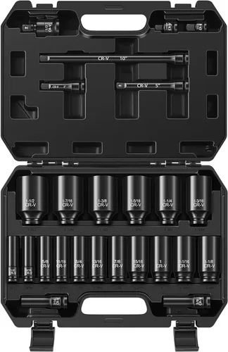Miniatura 9 de Aloanes Juego de llaves de impacto de 3/8 pulgadas, 64 piezas SAE profundo y poco profundo (5/16"-1") y métrico (0.236 in-0.945 in), llave