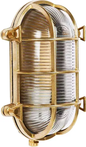 Sunluck Luz de mamparo de latón, lámpara de pared náutica ovalada de rejilla, pantalla, iluminación de montaje en techo, luz de sauna impermeable