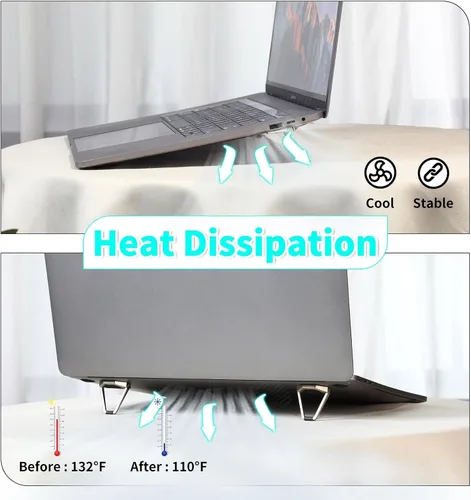 Miniatura 7 de Konohan 4 piezas de soporte portátil para teclado y laptop, mini elevador de teclado de aluminio, plegable y refrigerante, elevador ligero ajustable
