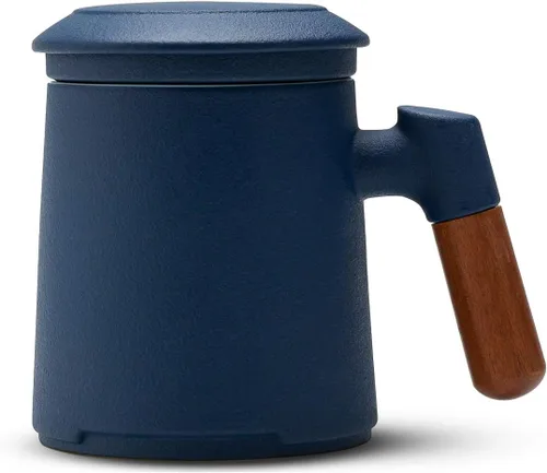 Miniatura 11 de ZENS Taza de Té de Cerámica en Relieve con Infusor y Tapa, 14.5 oz, Asa de Madera, Tazas Infusoras de Té de Hojas Sueltas y Colador para Regalos