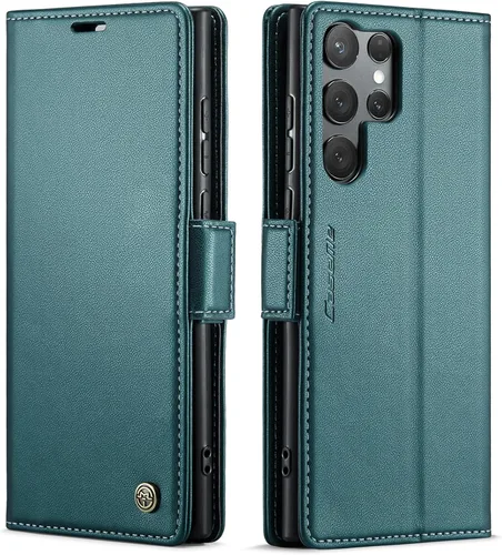 Miniatura 49 de QLTYPRI Funda tipo cartera para Samsung Galaxy S22 Ultra, funda magnética de piel sintética de alta calidad con bloqueo RFID, ranuras para tarjetas