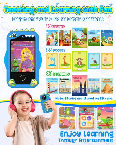 Miniatura 7 de BESTOONE Juguete de teléfono inteligente para niños y niñas de 3 a 8 años, sin Internet/llamadas, cámara HD, reproductor de MP3