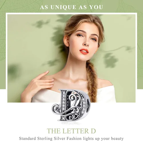 Miniatura 3 de Lorrifal Solid 925 Sterling Silver Letter Initial A-Z Charm Pandora European Bracelet Necklace Women Girl Jewelry Gift