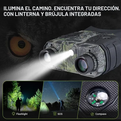 Miniatura 7 de Gafas de visión nocturna, prismáticos de visión nocturna 4K para adultos, 36 MP, rango de 1300 pies, zoom digital 8X, linterna y brújula, batería