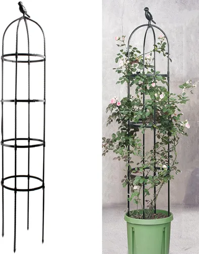 Enrejado de obelisco de jardín de 6 pies para plantas trepadoras, tubo de metal inoxidable con revestimiento de plástico resistente, soporte de Negro