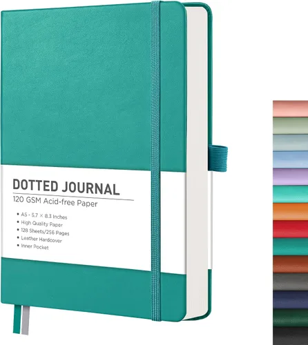 Miniatura 9 de RETTACY Cuaderno Diario con Puntos, 256 Páginas, Tamaño A5 Mediano (14.5 × 21 cm), Tapa Dura de Cuero, Papel Grueso de 120 g/m², para Diario de Negro