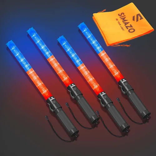 Miniatura 8 de 2 Piezas Varitas de Tráfico de Señalización de 21 Pulgadas con 3 Modos Intermitentes y 6 Luces LED, Bastón de Seguridad de Tráfico con Clip Lateral
