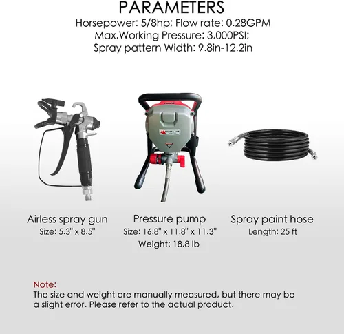 Miniatura 7 de Himalaya Pulverizador de Pintura Sin Aire de Alta Presión - 3000 PSI, 5/8 HP, 650 W, Pintor de Potencia, Ideal para Uso en Interiores de Casa