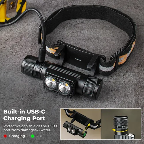 Miniatura 2 de sofirn Linterna frontal recargable, H25L 1000 lúmenes con LED dual 5000K 90 de alto CRI, linterna frontal USB súper brillante para correr, camping