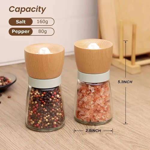 Miniatura 3 de VEVOK CHEF Juego de molinillo de sal y pimienta Wood VEVOK CHEF ajustable, molinillo de pimienta recargable, molinillo de pimienta de madera, bonito