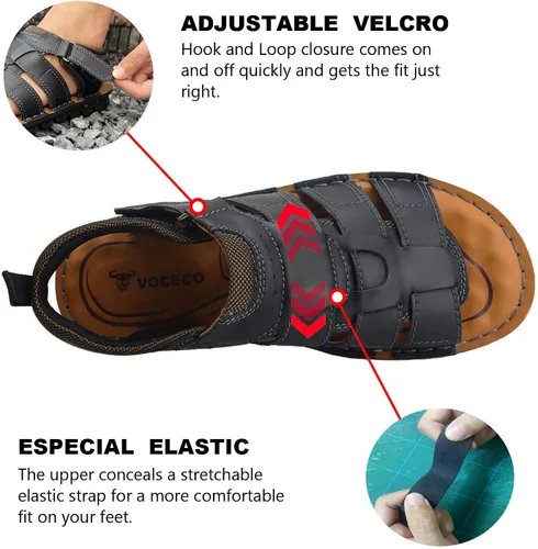 Miniatura 2 de VOCECO - Sandalias de cuero para hombre con puntera abierta, ajustables, ligeras, para playa y verano