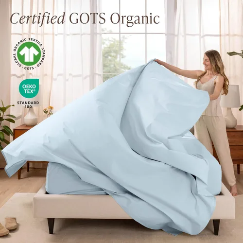 Miniatura 2 de Bare Home Juego de sábanas de algodón 100% orgánico Twin XL - Tejido percal nítido - Ligero y transpirable - Sábanas de cama y fundas de almohada 13