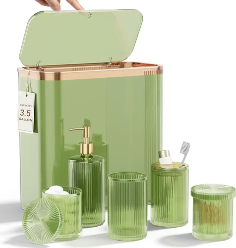 Miniatura 9 de Accesorios de baño verdes 5 piezas con bote de basura (negro, 5 imágenes)