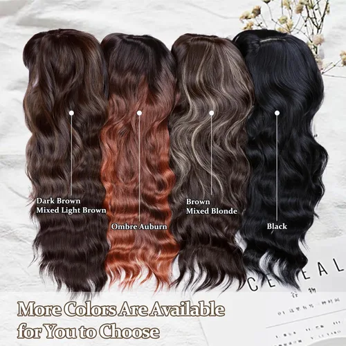 Miniatura 5 de NAYOO Pelucas marrones con flequillo para mujer, pelucas de cabello largo y ondulado, resistentes al calor, pelucas de fibra sintética para uso