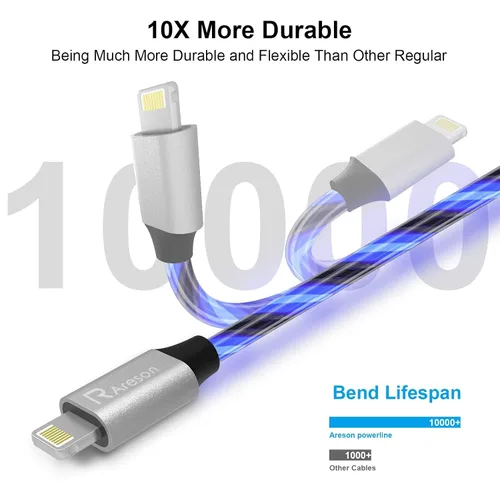 Miniatura 3 de Cable cargador de iPhone con luz LED, cables Lightning LED paquete de 1 Certificado MFi de Apple Cable de carga rápida USB para Apple iPhone 13