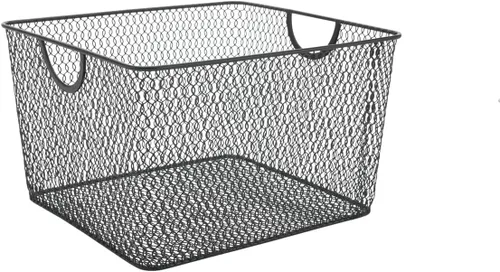 Ybm Home Canasta Organizadora de Almacenamiento de Malla de Alambre Abierta para el Hogar, color negro, para despensa de cocina, gabinete, frutas,