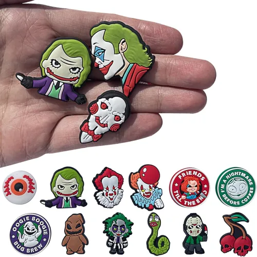 Miniatura 3 de 53 dijes de zapatos de película de terror de Halloween para zapatos tipo zueco y dibujos animados para adolescentes, niños, niñas, hombres