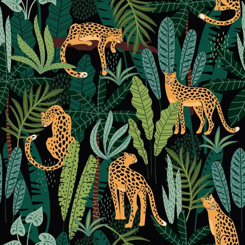 CHIHUT Papel tapiz autoadhesivo con estampado de leopardo de 17.7 x 100 pulgadas, diseño de animales tropicales de selva tropical, removible,