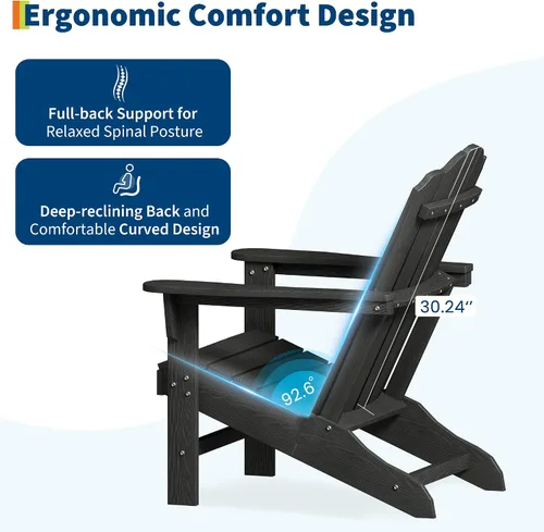 Miniatura 5 de PeakPursuit Silla Adirondack HDPE para patio, silla de césped con textura de madera, muebles de patio al aire libre para jardín y terraza