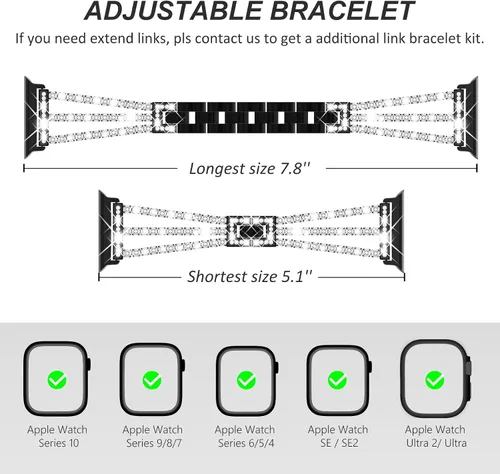 Miniatura 7 de Surace - Correa compatible con Apple Watch de 1.57 pulgadas para mujer series 6, 5 y 4, brazalete de eslabones brillantes con diamantes de brillo