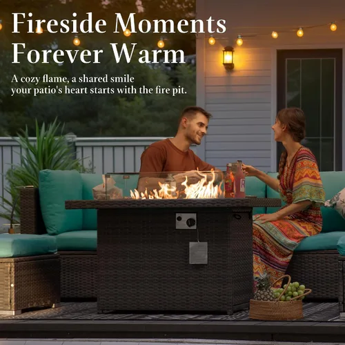 Miniatura 7 de NICESOUL Mesa de Fogata de Propano de Mimbre, 60000 BTU Mesas Grandes de Fogata de Gas Natural, 43'' Chimeneas Rectangulares CSA para Terraza Patio