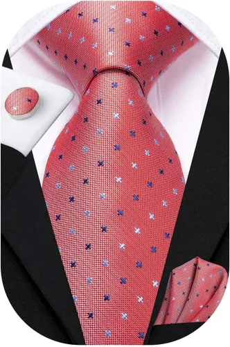Miniatura 155 de Hi-Tie Corbata clásica de cachemira para hombre con pañuelo y gemelos a cuadros