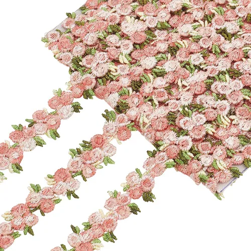 PH PandaHall Cinta de poliéster con borde de encaje floral de 5 yardas, adorno bordado para apliques de boda, costura artesanal, tapicería, cortina