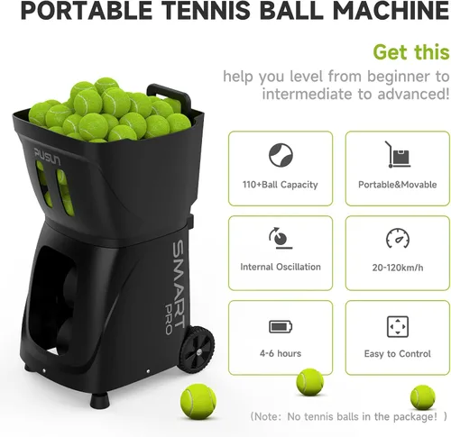 Miniatura 2 de PT-Smart Pro - Máquina de pelotas de tenis, lanzador de pelotas de tenis de pádel con control de aplicación/control remoto/iWatch, capacidad de 115