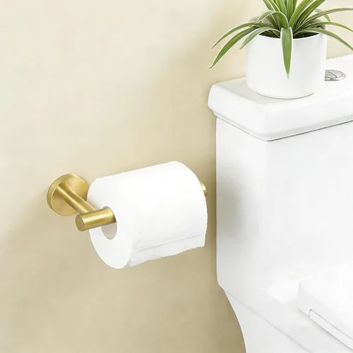 Miniatura 2 de Soporte para papel higiénico, anillo de toalla de baño dorado cepillado, soporte para toallas de mano, accesorios de baño, montaje en pared, acero