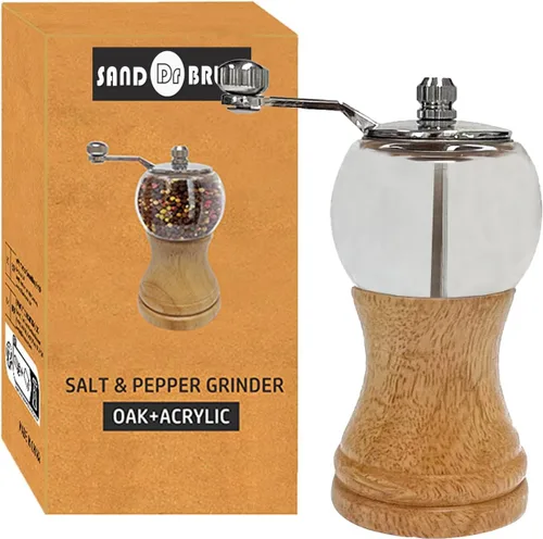 Miniatura 12 de Juego de molinillo de sal y pimienta, molinillo de pimienta de madera de acacia con grosor ajustable, molinillo de hoja de cerámica recargable