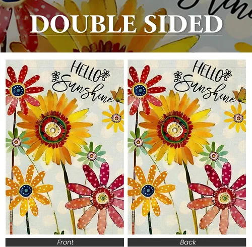 Miniatura 7 de Bandera de jardín de flores de verano de 12 x 18 pulgadas, de doble cara, banderas de jardín pequeñas con diseño de margaritas y girasoles de Hello