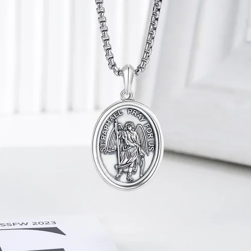 Miniatura 545 de Collar de plata de ley 925 con medalla de San Patrón, colgante de protección católica, amuleto, joyería religiosa para hombres y mujeres