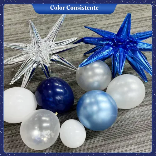 Miniatura 6 de Kit de arco de guirnalda de globos de color azul, blanco y plateado, 140 piezas globos de confeti azul marino claro metálico plateado y blanco