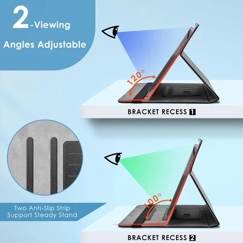 Miniatura 5 de DETUOSI Funda universal para tableta Android de 10.1 pulgadas, cubierta protectora de cuero, visión de 2 ángulos, con 3 ranuras para tarjetas, funda
