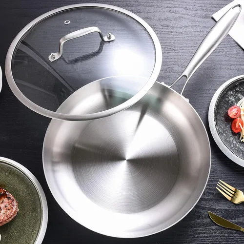 Miniatura 6 de LOLYKITCH Sartén de acero inoxidable de 8.5 pulgadas de tres capas con tapa, sartén, sartén de cocina para inducción, apta para lavavajillas