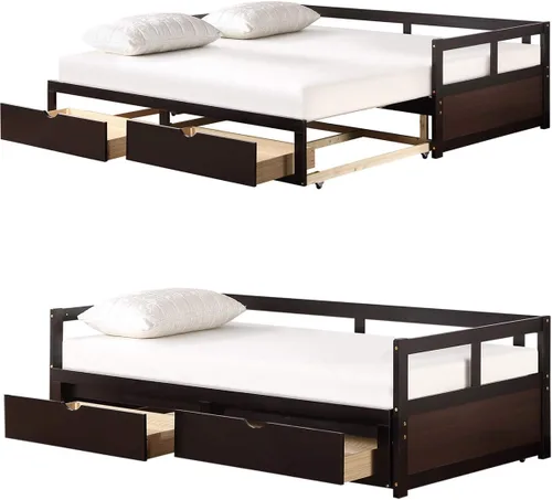 Miniatura 4 de Harper & Bright Designs Sofá cama individual con cama nido, sofá cama extensible con cajones de almacenamiento, sofá cama de madera individual a