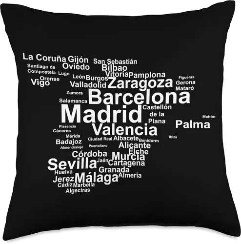Miniatura 4 de CQ Spain Design Spain Map Silhouette Towns Cities Madrid - Almohada de viaje, 16 x 16 pulgadas, multicolor