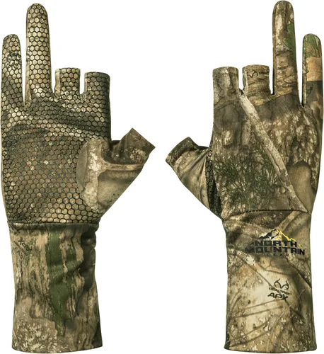 Miniatura 7 de North Mountain Gear Guantes de caza de camuflaje para hombre, sin dedos, forro de guante ligero Mossy Oak Bottomland
