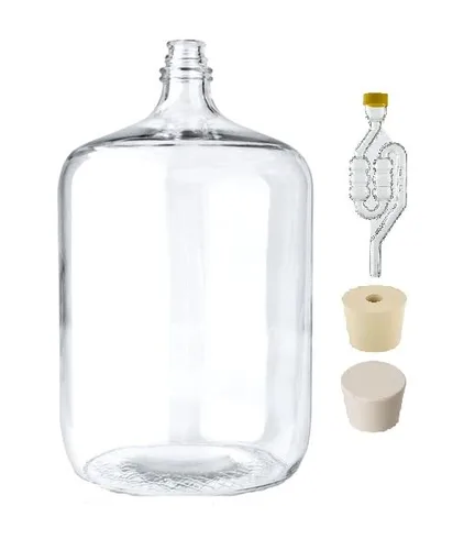 North Mountain Supply Jarra de fermentación Carboy de vidrio italiano de 6.5 galones, con tapones de goma perforados y sin perforar y esclusa de