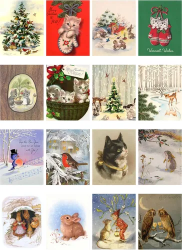 Miniatura 2 de Paquete de papel para decoupage (35 hojas 15x20 cm) Gatos aman Navidad FLONZ Tarjetas vintage con imágenes navideñas para decoupage, manualidades