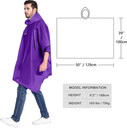 Miniatura 7 de ANTVEE Ponchos de lluvia para adultos, impermeable, portátil, reutilizable, paquete de 2 con capucha con cordón, se mantiene seco