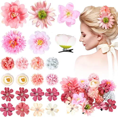 Miniatura 18 de BBTO 21 piezas pinzas para el pelo con diseño de flores, pasadores para el cabello con rosas, diademas para mujer, accesorios de flores, estilo Azul