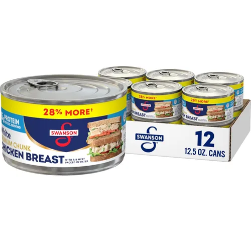 Miniatura 15 de Swanson 25% menos sodio, pechuga de pollo premium en agua enlatada en trozos blancos, lata de 12.5 OZ
