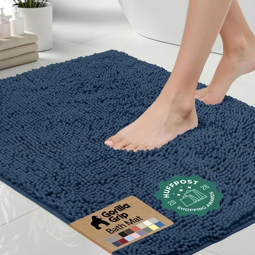 Miniatura 39 de Gorilla Grip - Tapete de baño afelpado, absorbente, peludo, de felpilla, para base de inodoro cuadrada, reverso de goma, suave, de microfibra, claro