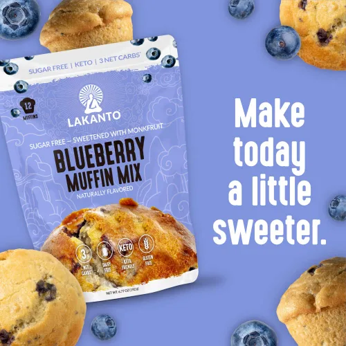 Miniatura 8 de Lakanto Mezcla para muffins de arándanos sin azúcar - Sabor natural, endulzada con edulcorante de fruta de monje, amigable con la dieta keto, 3